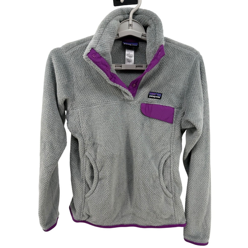 Patagonia Fleece Pullover‎ Gray Purple Snap-T Women's Size Small